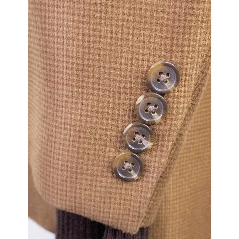 Chaps Blazer Sport Coat Sz 40S Camel Beige Tan Poly Blend Two Button Jacket